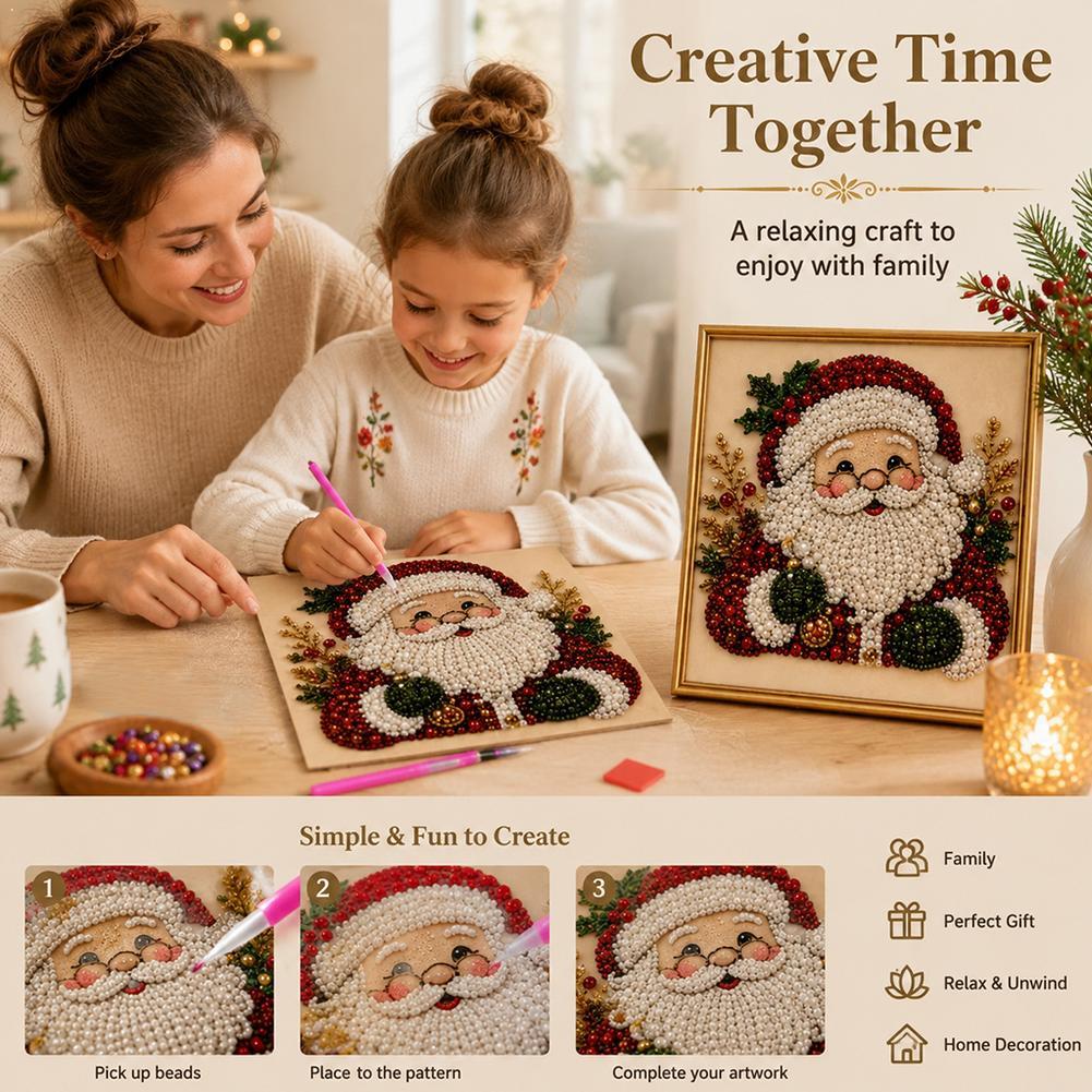 Embroidery Frame - Weihnachtsmann Perlen-Kunst DIY-Set Gerahmte Perlen-Stickerei Wanddekoration