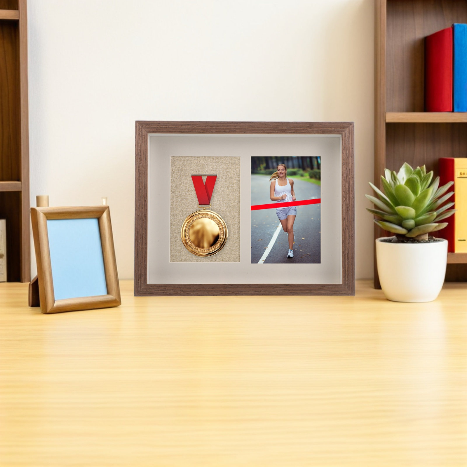 Frame Display Wood - 10-Zoll-Holz-Medaillenhalter in Kaffeebraun, Einzel-Medaillenaufbewahrungsbox, Schaukasten für