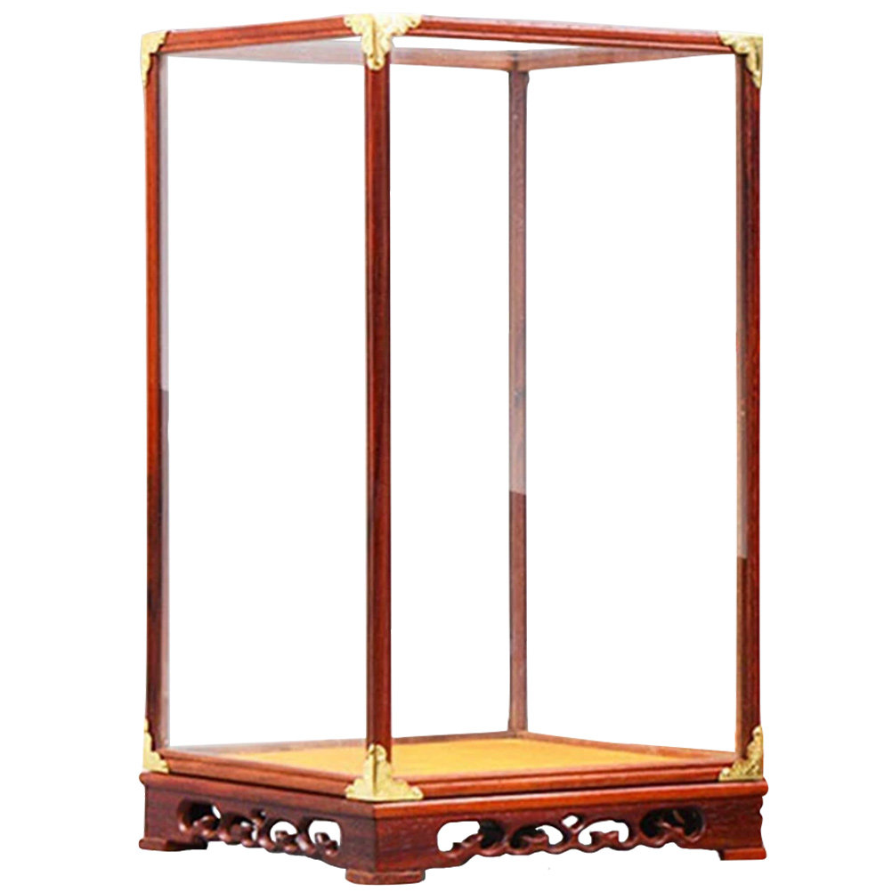 Frame Display Wood - Glasvitrine Buddha-Schutzgehäuse Transparenter Holzrahmen Desktop-Displayständer Sammlerstück-Organizer