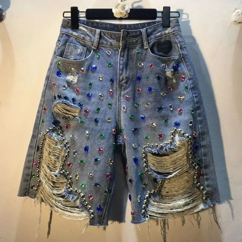Embroidery Jeans Sakura - 2025, Sommer Kurze Hosen Hohe Taille