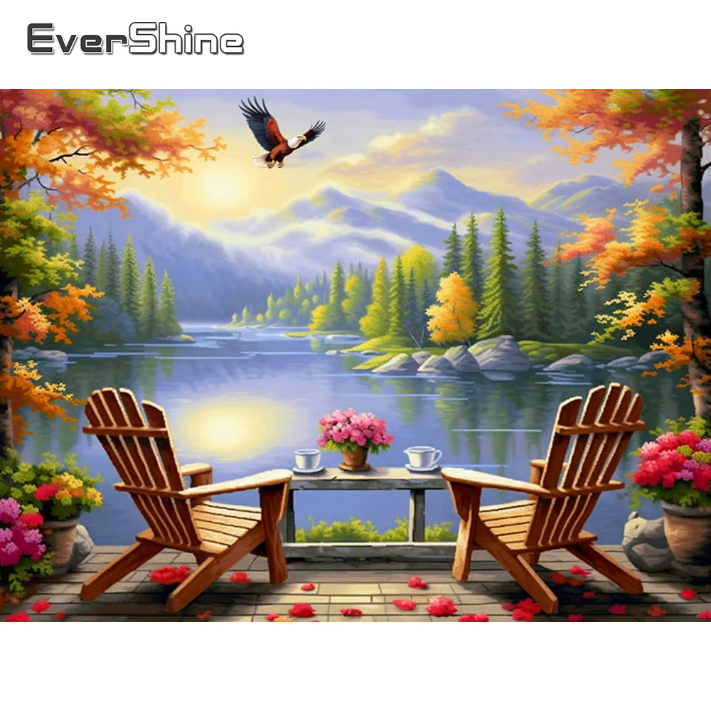 Embroidery Unique Design - Evershine Kreuzstich-Set mit Berglandschaft und Baumdesign,