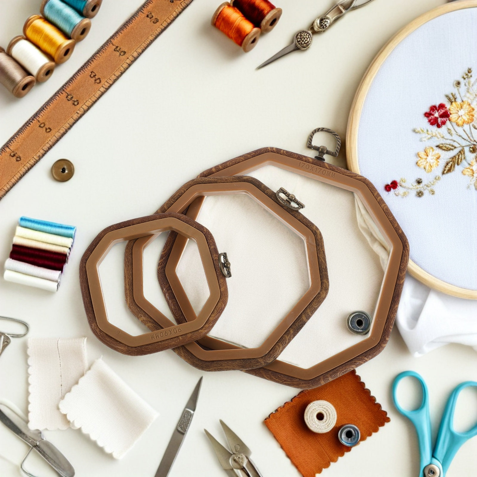 6 Stück achteckige Stickrahmen – Embroidery Ring Sizes Bewertung und Preis
