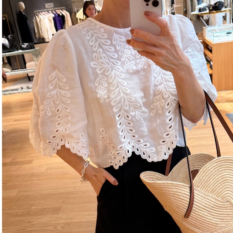 Französischer Stil, Rundhals,  – Embroidery Unique Design Bewertung und Preis